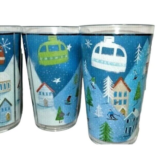 Ski Lodge Acrylic Tumbler 4-Pc Snow Skiing Mountains Trees 19-oz Each Gift NEW - Picture 2 of 3